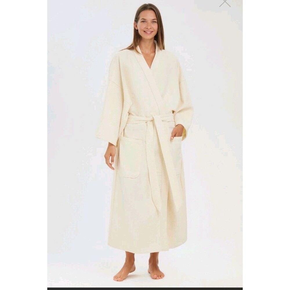 NEW Monarch Cypress Diamond-Style Waffle Weave Robe OSFM Natural Color